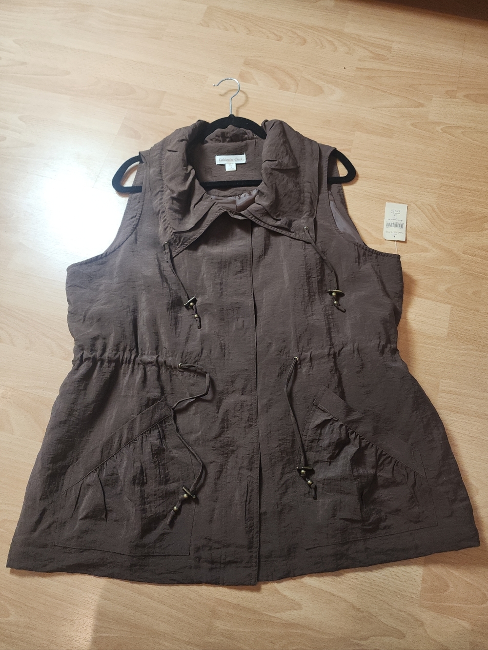 NWT Coldwater Creek Brown Vest Drawstring Waist Snap Button Front Size 1X